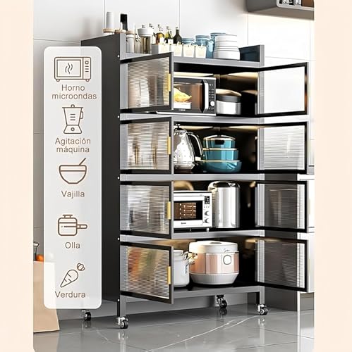 Vabches Alacenas para Despensa de 5 Niveles, Estante de Cocina con Ruedas Muebles para Cocina, Estante de Horno de microondas Muebles despensa Organizador de Cocina Alacenas (Gris)