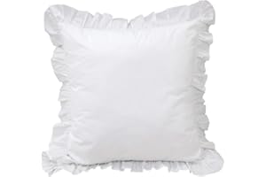 Precious Star Linen White Edge Ruffle European Square 26x26 Inch Pillow Shams Long-Staple Egyptian Cotton Hotel Class Set of 2 Decorative Euro Pillow Cover, Envelope Closure Soft & Cozy