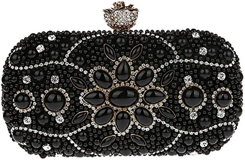 Albabara Floral Beaded Bag Beading Evening Bags Beads Clutch Purse, Black