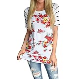 Blackobe Womens Spring Summer Flower Print Short Sleeve Striped T Shirt