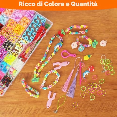 YeeQo 4100+ Colorful Bracelet Bands Set, DIY Elastic Bands Bracelet Kit for Kids with 54 Compartments, Including Frame, Charms, Beads, Creative Toys and Gifts