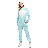 Yelete Plush Blue Unicorn Animal Adult Jumpsuit Pajama Costume, M/L