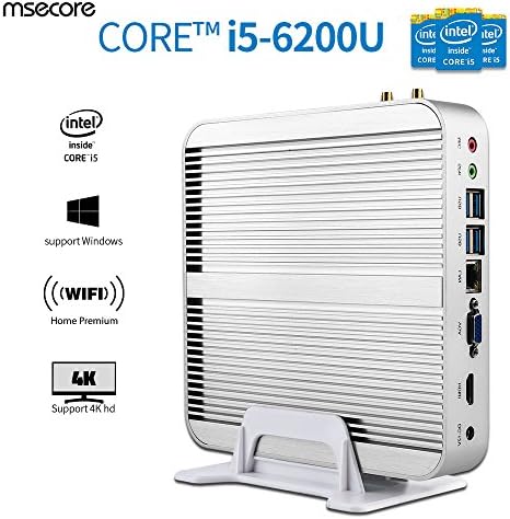 Msecore Home Fanless Mini PC Host With Intel i5-6200U 5th Generation CPU Intel Hd Graphics Hd520, single 8GB DDR3 RAM, 256GB mSATA SSD