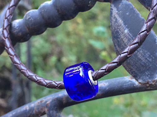 Unisex Up-Cycled Skyy Vodka Bottle Glass Lamp Work Bead And Leather Bracelet