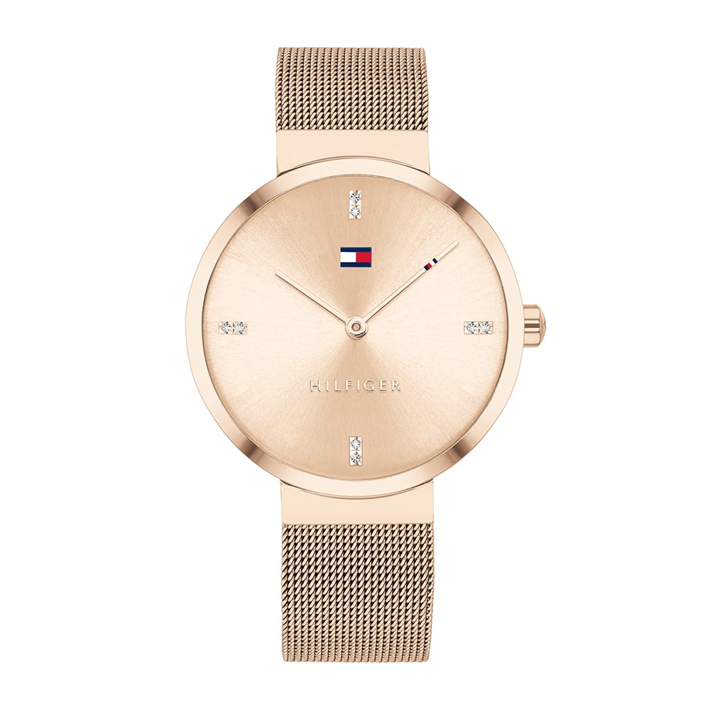 Tommy Hilfiger Analogue Quartz Watch for Women with Carnation Gold Colored Stainless Steel Mesh Bracelet - 1782218