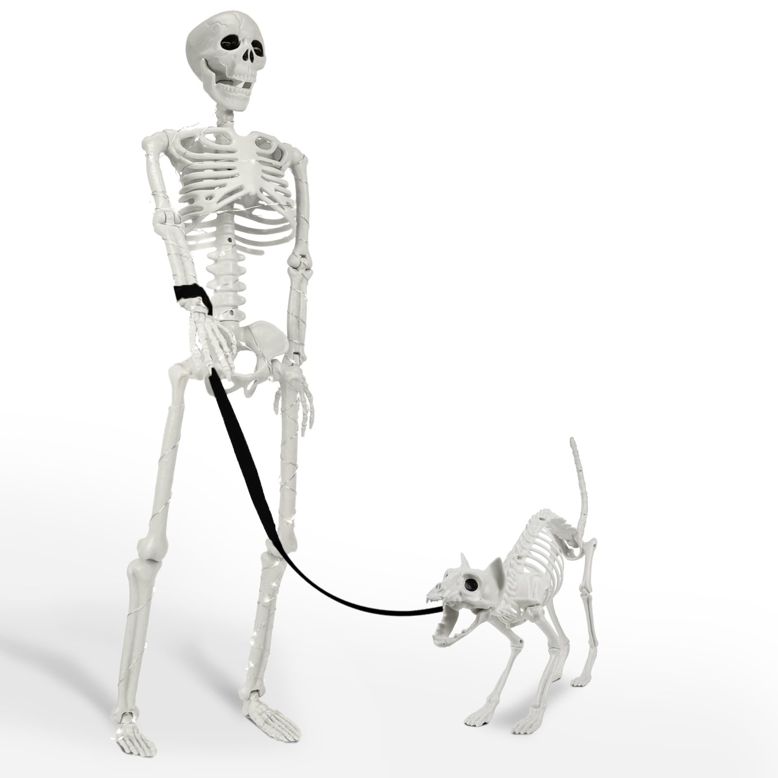 Photo 1 of 36'' Human & Cat Skeletons Halloween Decorations Outdoor/Indoor - Realistic Full Body Movable Glowing Posable Skeleton Decor with Copper Wire Lights for Haunted, Graveyard, Yard & Porch Decoration