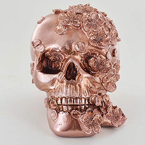 Fiesta Studios Copper Skull with Flowers Ornament - Novelty Goth Halloween Decor