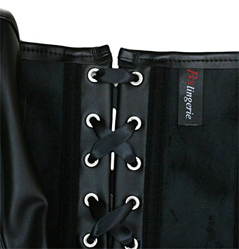 Bslingerie Womens Faux Leather Zipper Front Bustier Corset (M, Black) - Thumbnail 4