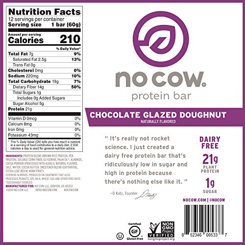 image for No Cow Protein Bar, Chocolate Glazed Doughnut, 22g Plant Based Protein