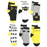 Batman Boys 6 pack Crew Socks (3T/4T, Black/Yellow)