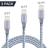 Lightning Cable,BBInfinite Charger Cables 3Pack 3FT 6FT 10FT to USB Syncing and Charging Cable Data Nylon Braided Cord Charger for iPhone X/8/8Plus/7/7 Plus/6/6 Plus/6s/6s Plus/5/5s/5c/SE -Gray&White