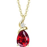 FANCIME 14K Solid Yellow Gold Birthstone Pendant Necklace for Women with Diamond Pear Shaped Teardrop Necklace Birthday Gifts for Mom Women Sterling Silver Chain 16" + 2" Extender