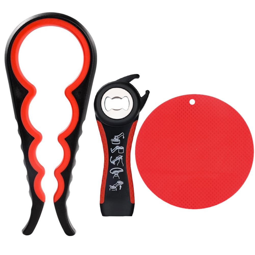 Starchef Jar Opener Set Get Off Lids Easily for Senior,Arthritis and People with Low Strength, Anti-Slip Durable Can Jar Bottle Opener,with Can Opening Pad for Bonus(Black)