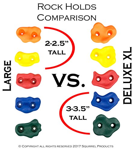 Squirrel Products Rock Climbing Holds for Kids, Deluxe Extra Large Climbing Rocks with Mounting Hardware - DIY Rock Wall Indoor & Outdoor Playground Accessories Wall Climbing Kit - Ages 3+