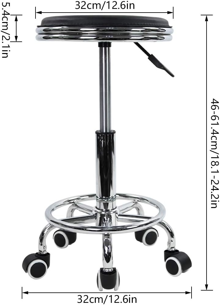KKTONER Round Rolling Stool with Foot Rest PU Leather Height Adjustment Modern Industrial Metal Style Swivel Spa Salon Tattoo Work Massage Stools Small (Black): Kitchen & Dining