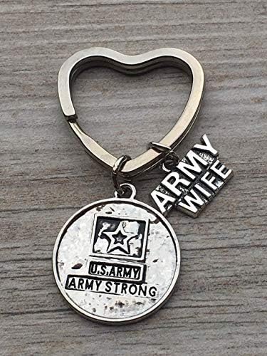 BAB US Proud Army Wife Keychain, Custom Military Army Strong Key Ring Gift for Wives