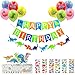 Dinosaur Birthday Party Decoration Kit:1 Dinosaur Happy Birthday Banner, 1 Dino garland, 5 Candles, 10 Balloons, 6 Dinosaur Stickers--Party Supplies Favors For Baby Shower Boys Girls First Birthday