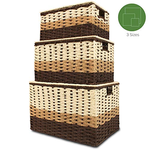 HomeGrove Wicker Baskets with Lids Woven Baskets for Storage Decorative Storage Basket with