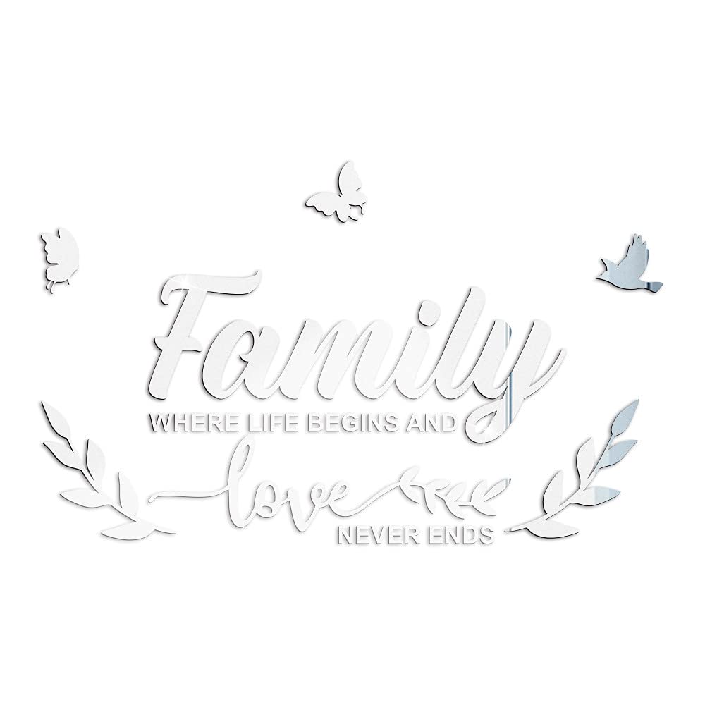 3D Family Butterfly Mirror Wall Sticker Decoration Sofa Background Wall Sticker Wall Decoration Wall Decoration Decals for Living Room Bedroom Home Decor Silver