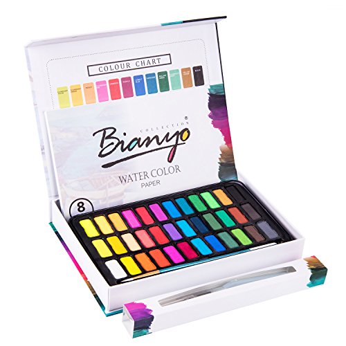 Bianyo Watercolor Set -36 Vibrant Colors - Watercolor Paper- Brush-Palette for Kids Adults Painting, Coloring, Gift Travel Case