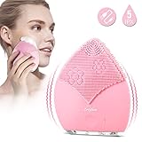 ARTIFUN Sonic Silicone Facial Cleansing Brush,USB Charge Vibrating Waterproof Facial Cleansing Revitalising Massager, Deep Cleansing, Blackhead & Blemish Remove for All Skin Type - Pink 