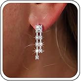 Aneneiceera Vintage Crystal Drop Earrings Linear Crystal Chain Earring Silver Chandelier Rhinestone Earring Wedding Chandelier Earrings Jewelry for Women