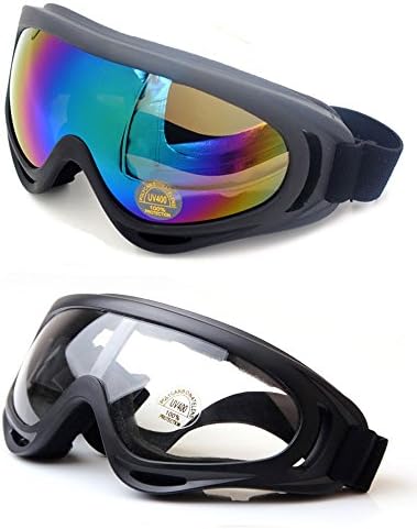 OutDiret 2 Pack UV400 Ski Goggles Snowboard Spherical Protection Anti-fog Detachable Mirror Lens for for Riding Motorcycle Bikes Skiing White & Colorful