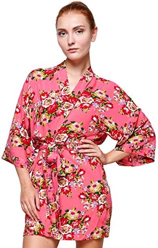 HouseofBrides Bridesmaid Robe, Set Of Robes, Bridal Party Robes, Cotton Kimono Robes, Bride Bridesmaid robess (Plus Size, Coral)