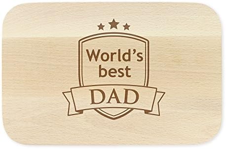 Maple Wood Cutting Board - Beautifully Engraved With Crest - "World's Best Dad" - Light Wooden Chopping Board - Gift Ideas For Men