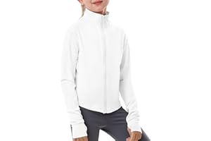 Gihuo Girls Zip Up Workout Jacket Lightweight Athletic Horse Riding Jackets Cropped Gym Yoga Track Shirts with Thumb Holes