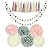 Party Charm 20PCS Tissue Decoration Kit | Pretty Party Supplies: Pom Flowers, Garland & Tassels | Pastel Pink, Gray & Ivory | Perfect poms for baby shower or girls first birthday!