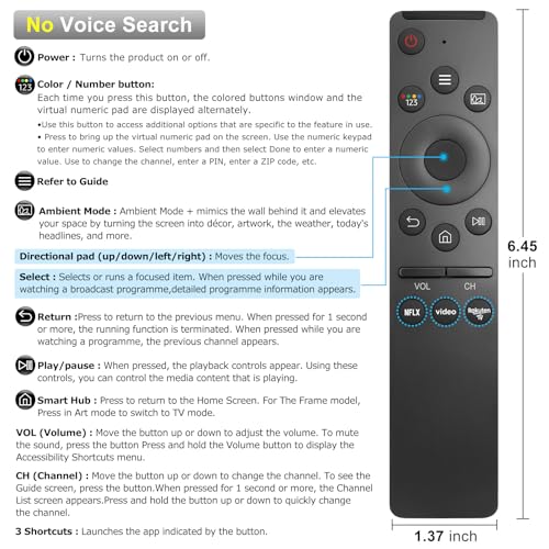 Universal Replacement Remote Control for Samsung TV QLED UHD SUHD HDR LCD LED HDTV Curved Frame 4K 8K 3D Smart TVs