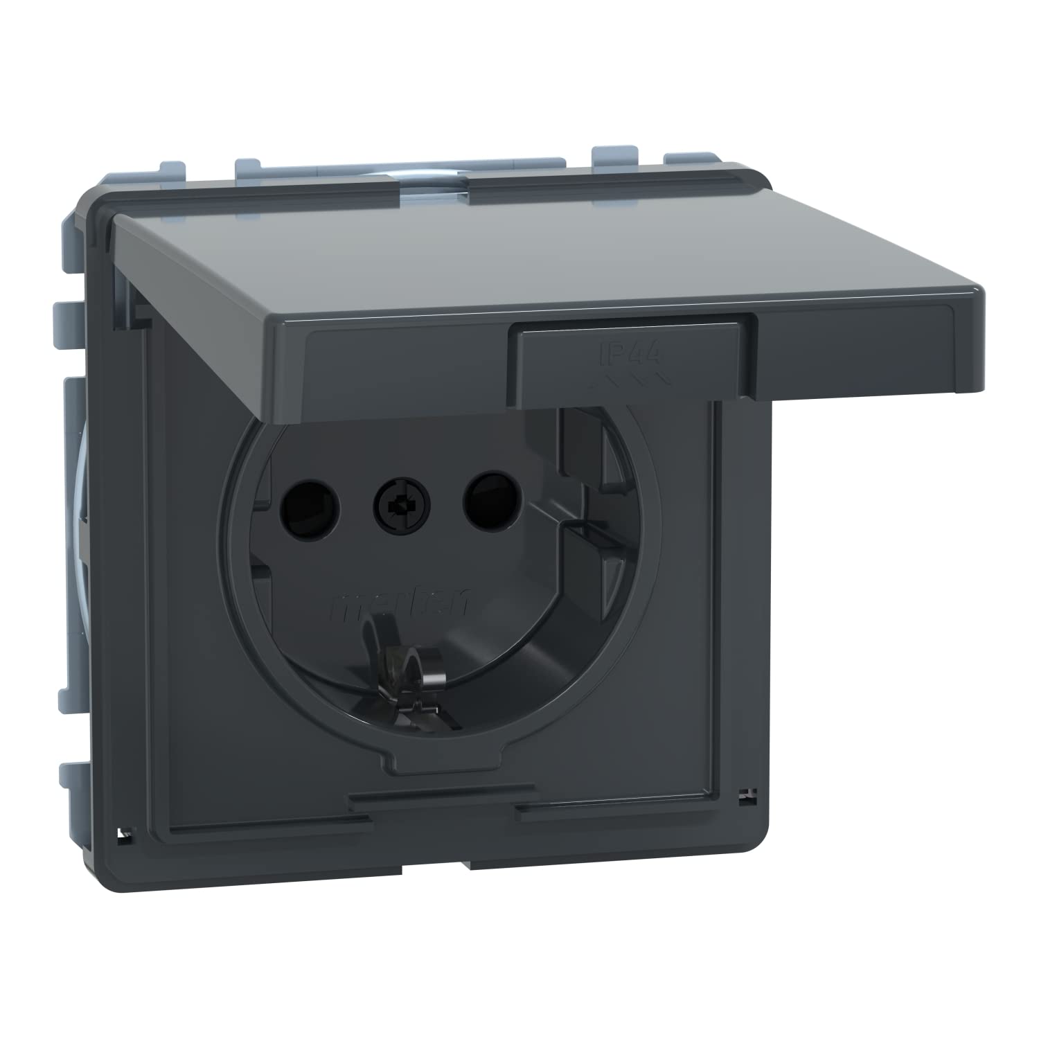 Merten MEG2310-7214 BRS SCHUKO Socket with Hinged Lid, Plug-in Terminals, Anthracite, AQUADESIGN