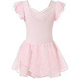 Phineein Girls Ballet Leotard with Skirt - Shiny Sparkle Tutu Dress, Ruffle Sleeve Dancewear for Kids/Toddler