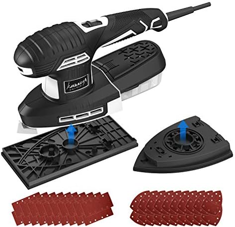 Kingnova 2 In 1サンダー コーナーサンダー 電動サンダー 250w 六段階変速 集じん機能付 低騒音 低振動 高集塵システム パワフル 表面研磨 仕上 塗装はがし 集塵 Diy 作業工具 紙ヤスリ40枚セット日本語取扱説明書
