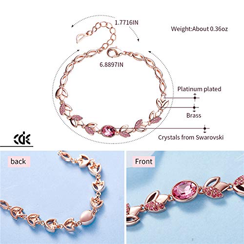 CDE Women\'s Bracelet, Rose Gold Flower Bangle Bracelets Encounter Love Jewelry Gifts for Girls Women, Crystals from Swaovski