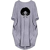 WbJetr Women Afro Cute Graphic Print Long Sleeve Casual Tunic Dress with Big Pocket