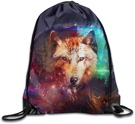 Cool Wolf Print Drawstring Backpack Rucksack Shoulder Bags Gym Bag Cinchbag For Men &amp; Women Sackpack