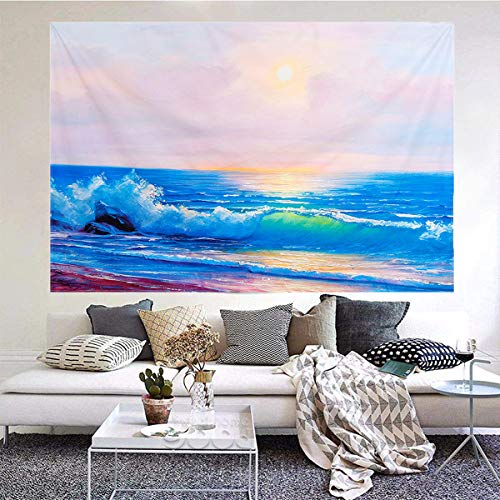 Tapestry Wall Hanging, Ocean Wave Sunset Tapestry Nature Landscape Wall Blanket Home Decorations for Living Room Bedroom Apartment Dorm Decor