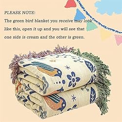 MSGKV Boho Throw Blanket Green Blanket 100% Cotton