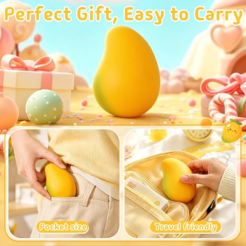 ORCHID M® Gold Mango Squishy, Fast Rebound Fidget Stress Relief Realistic Fruit Squeeze Toy, Anxiety Sensory Stress Squishy Hand Toys, Calming Adults Fidget Toys