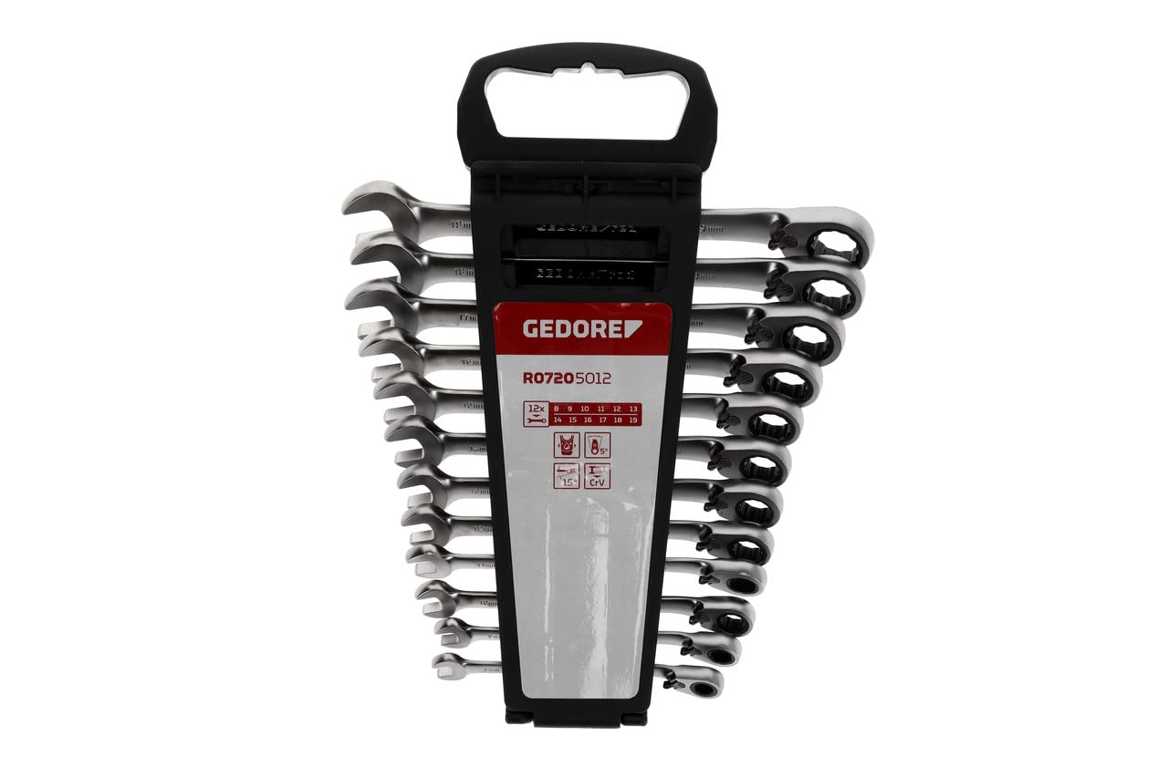 GEDORE red Combination ratchet spanner set, Reversible, 12-pc. Set, AF 8-19 mm, Angled, Spanner, R07205012