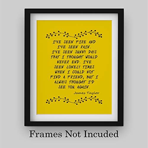"I've Seen Fire & I've Seen Rain" James Taylor Song Lyric Poster Print