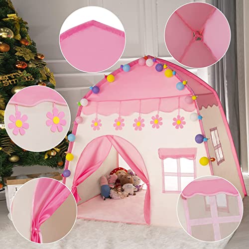 TERRIFI Teepee Tent for Kids, Princess Castle Game Tent, Foldable Kids Play Tent, Children's Playhouse for Indoor & Outdoor, Best Gift for Children, Large Indoor/Outdoor Tent for Boys & Girls (Pink)