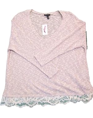 Jessica Simpson PLUS Quinn Silver Pink Marble Lace Hem V-Neck L/S Sweater