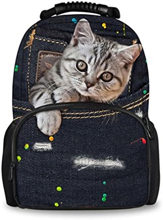 Cute Cat Dog Printing Backpack Women Travel Laptop Ladies Backpacks 3D Black Denim Pocket School Bagpack Mochila CC3323A