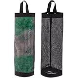 Bag Holder for Plastic Bags, 2 Pcs Polyester Grocery Bag Holder Plastic Dispenser Foldable Breathable Washable Hanging Mesh Garbage Bag Organizer for Kitchen Plastic Bag Storage (Black)
