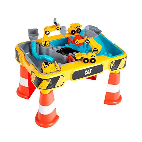 Theo Klein 3208 CAT Sand- und Wasser Spieltisch I Zwei Becken inkl. Rad- und Löffelbagger, Brücke, Rohren und Stoppern I…