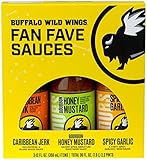 Buffalo Wild Wings Fan Fave Sauces - Caribbean Jerk, Bourbon Honey Mustard, and Spicy Garlic - Three 12 fl. oz. Bottles