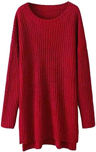 Sicong2 Sweet 2016 Autumn Pullovers Womens Long Batwing Sleeve Loose Knit Solid Long Sweater Female Women Pull RedOne Size Grace